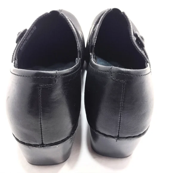 Dansko Tamara Black Leather Slip-On Clogs With Adjustable Strap - Picture 14 of 16